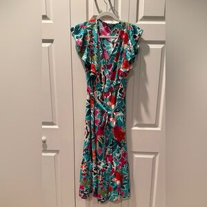 # BloomChic 14/16 Tropical Floral Ruffled Midi Dress